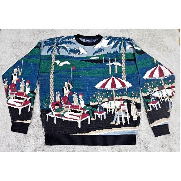 Jack Nicklaus Other - Jack Nicklaus Golf Sweater Country Club, Palm Trees, 100% Cotton, Mens Sz L NEW